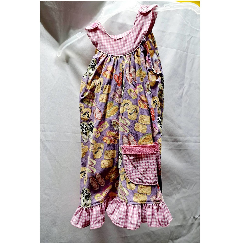 Beary Basics pink white gingham and flip flop sandals sleeveless sun dress